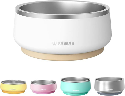 Pawaii Dog Food and Water Bowl with Non - Slip Rubber Base, Metal Insulated Stainless Steel Dog Bowls with ID Tag, Double - Wall, Durable and Dishwasher - Safe for All Dogs (34oz)