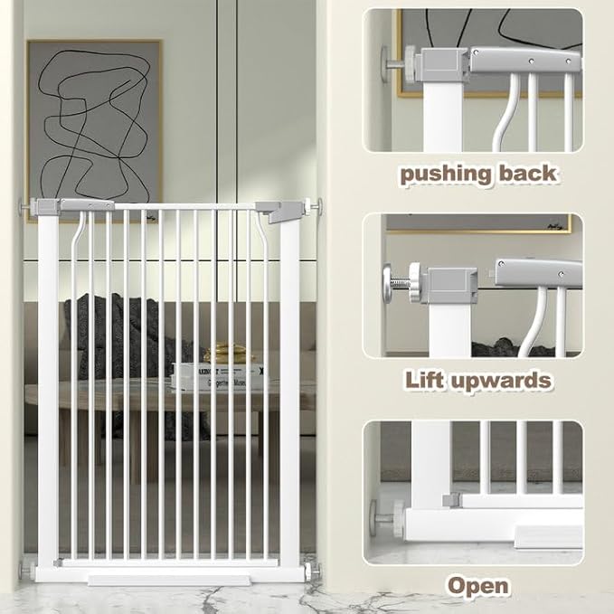 41" Extra Tall and Wide Baby Gate, 68.5-72.2'' Wide Pet Cat Gate for Doorway, Extra Wide Pressure Mounted Child Door with Expansion Kit, Metal Safe Gate, Tall Dog Gate, White