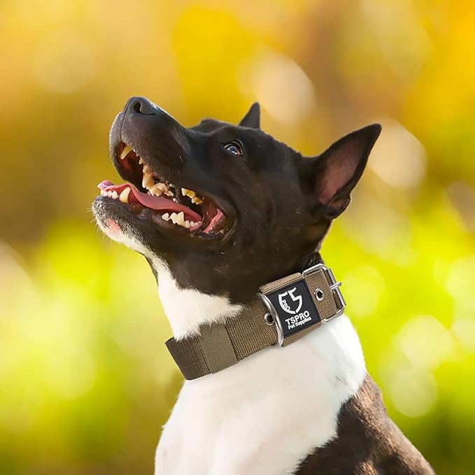 TSPRO Tactical Dog Collar 1.5 Inch Wide Thick Dog Collars with Heavy Duty Metal Buckle, Durable, Strong, Adjustable for Medium to Large Dogs (Black L)