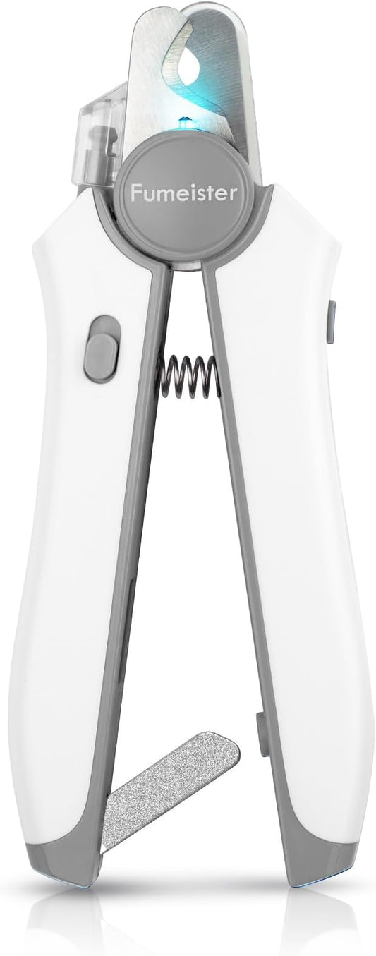 Type-C Rechargeable Dog & Cat Nail Clippers - LED Pet Nail Trimmer with Built-in Nail File, Extra Sharp Blades for Small & Medium Dogs, Indoor Cats (White-Gray)