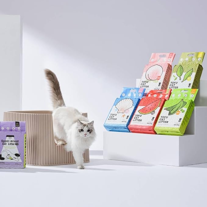 Tofu Cat Litter Natural Clumping Tofu Cat Litter, Fast Clumping and Easily Scoop-able 5.5lb/88oz 5 Scents - Greentea, 8 Pack