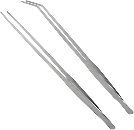 LILYS PET Straight and Bend Stainless Steel Super Thick Tweezers Set,Pliers Aquarium Tool Fish Tank Aquatic Plants Forceps Clip (18.9")