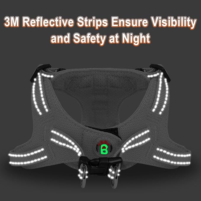 BARKBAY Dog Harness, Reflective Adjustable No Pull Harness, Breathable Soft, Grey, XXS