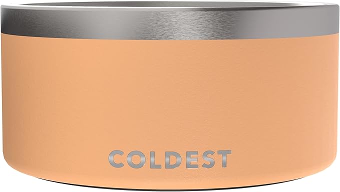 Coldest Dog Bowl - Anti Rust Metal, Non Slip, 3 Layers Insulated Stainless Steel Dog Bowls - Spill Proof & Heavy Duty - Water Bowl for Dogs, Cats & Pets, Dish Washer Safe (200 oz, Sahara Peach)