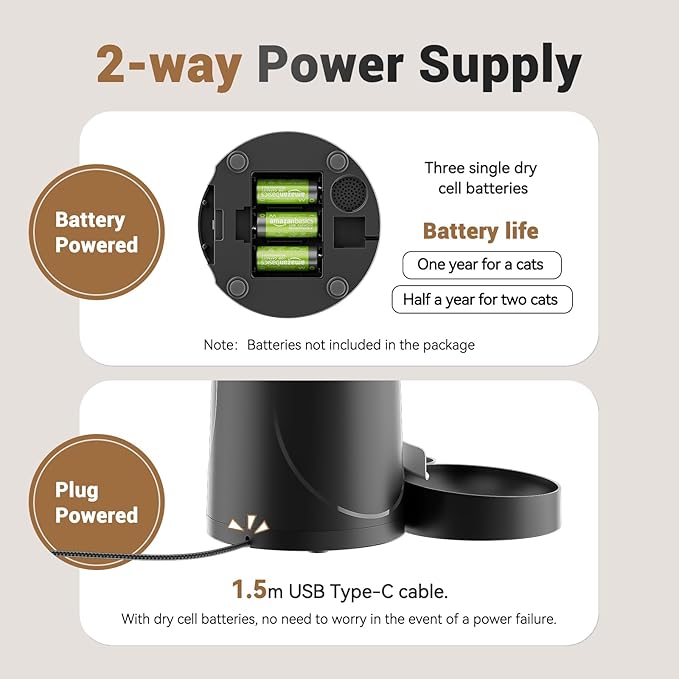 Automatic Cat Feeder for 2 Cats: 2.4Ghz WiFi Smart APP Remote Control- Timer Food Dispenser 1-10 Meals Per Day- Auto Pet Feeder for Cats and Small Dog Indoor- Detachable Clean& Dual Power