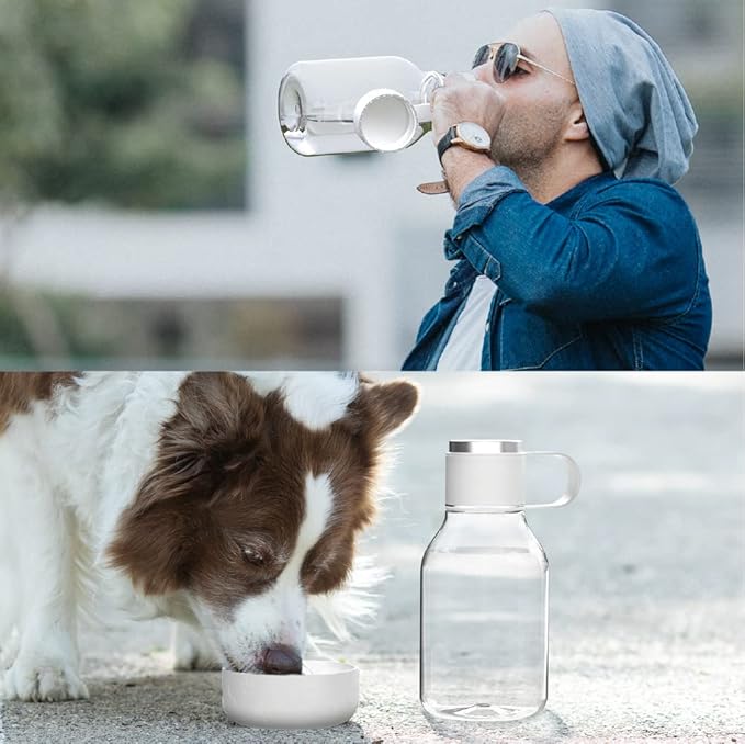 Asobu Buddy Bottle a Stainless Steel Insulated Water Bottle for with Removable Dog Water Bowl and Dog Food and Treat Storage Bowl (White, Tritan 50 oz Water Bottle with Bowl)