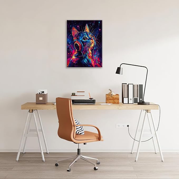 Cat Wall Art Canvas Fantastic Animal Wall Decor Prints Framed Painting Colorful Pictures Gifts Artwork for Bathroom Living Dining Kitchen 12"x16"