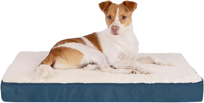 Best Pet Supplies Cute Dog Crate Mat Flat Bed with Waterproof Exterior, Thick Orthopedic Egg Foam Mattress, and Soft Sherpa Fleece Cover for Small, Medium, and Large Breeds - Blue, 41X29X4