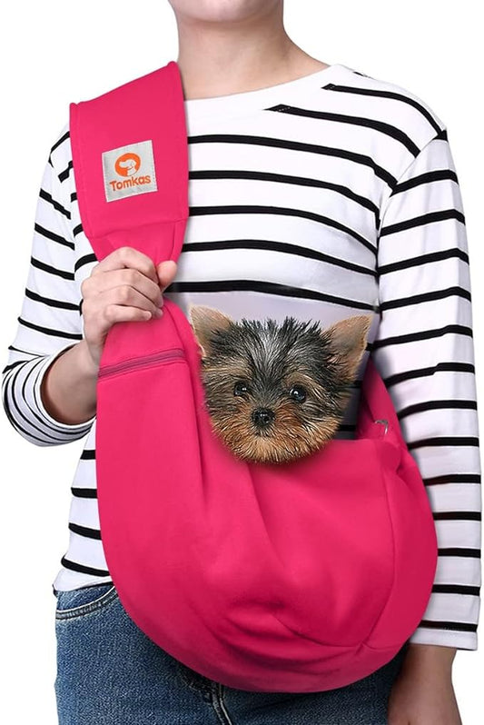 TOMKAS Dog Sling Carrier for Small Dogs Puppy Carrier for Small Dogs (Rose red, Adjustable Strap for 3-10 lbs & Zipper Pocket)