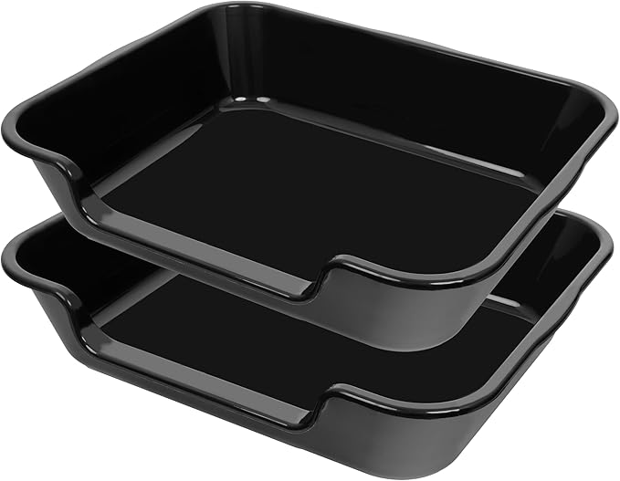 2 Pack of Extra Large Cat Litter Box (ABS Material), Low Entry Senior Litter Pen for Geriatric Kitty Big Cats, Jumbo Pet Safe Litter Boxes Tray for Indoor Pets Potty (Black, 24" L x 20" W)