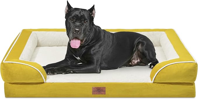 Comfort Expression XXL Dog Bed Orthopedic Foam, Waterproof Dog Beds for Oversized Dogs, Washable Dogs Sofa Bed with Removable Cover & Non-Slip Bottom(XX-Large,Spicy Mustard)