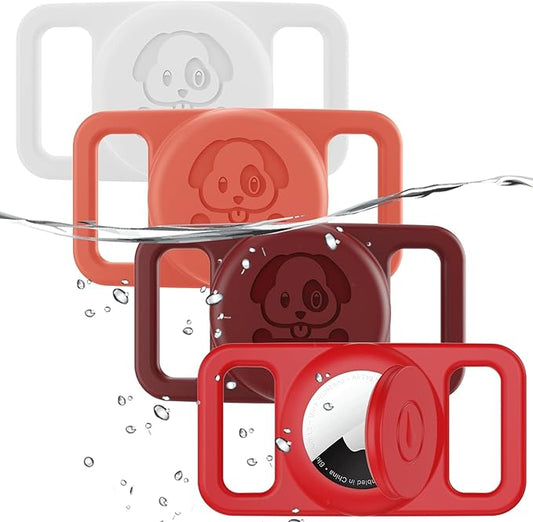 4 Pack Waterproof AirTag Dog Collar Holder Compatible with Apple AirTag, Silicone Hidden Loop Holder for Airtag Tracker, Anti-Lost Dog Collar Air Tag Accessories(Orange,White,Red,Dark Red)