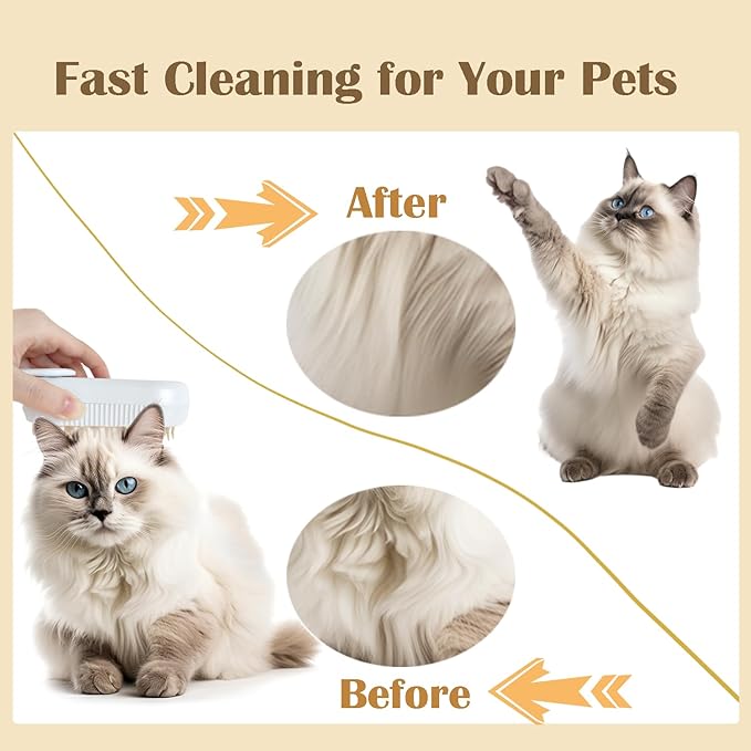 Cat Steam Brush, 3 in 1 Pet Spray Hair Removal Comb, Cats and Dogs Brush for Shedding, Rechargeable Silicone Pet Steam Brushes, Spritz Defur Comb for Massage, Cleaning and Remove Loose Hair - Khaki