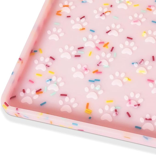 Ptlom Dog Food Mat Anti-Slip Dog Bowl Mats for Food and Water, Waterproof Pet Placemat Prevents Messy Spill to Floor, Silicone Puppy Feeding Tray for Small, Medium and Large Dogs Cats, Pink