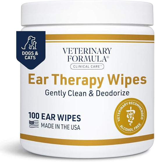 Veterinary Formula Clinical Care Ear Therapy Wipes, 100ct – Cat and Dog Ear Cleaner – Help Relieve Itchy Ears Quickly & Effectively Remove Dirt, Debris, and Foul Odor