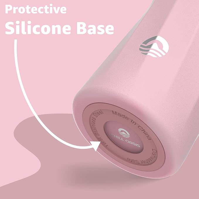 Chill Oasis Water Bottle | Compatible With Popular Flavor Cartridges | BPA Free, Leak Proof, Double-Walled Vacuum Insulated Stainless Steel, and Dishwasher Safe | Cold for 24 Hours (Pink, 32oz)