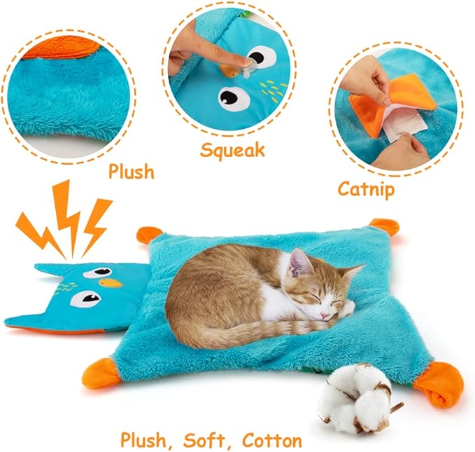 AWOOF Cute Soft Catnip Mat, Interactive Cat Toys for Indoor Cats