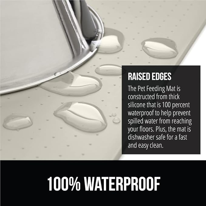 GORILLA GRIP 100% Waterproof Raised Edge BPA Free Silicone Pet Feeding Mat, Dog Cat Food Mats Contain Spills Protects Floors, Placemats for Cats and Dogs Water Bowl, Pets Accessories 23x15 Cream