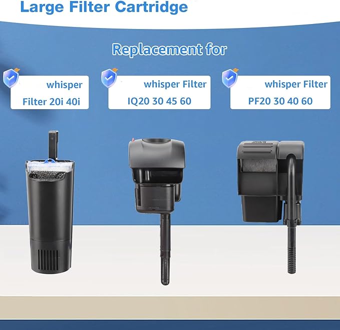 6 Count Assembled Large Filter Cartridges Compatible with Tetra Whisper Bio-Bag Filters 20i 40i IQ20/30/45/60 PF20/30/40/60, Large Replacement Filter Cartridges for Whisper Filters & Aquariums