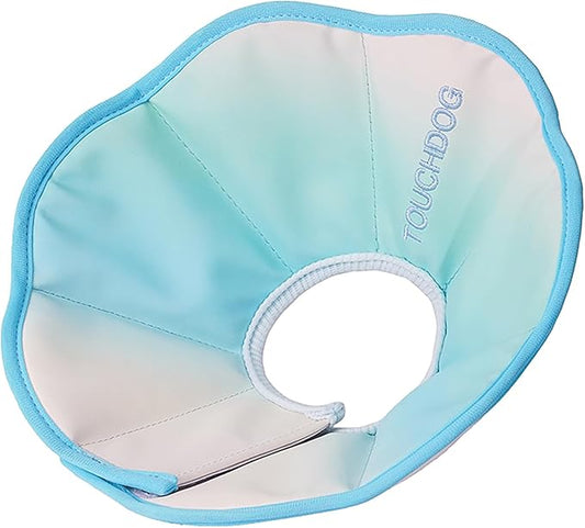 Touchdog Foldable Dog Cone Collar for Cats & Dogs - Adjustable Soft Recovery Collar with Waterproof PU Coating, Lightweight Design, 24.5cm/9.6in Wide Barrier (Blue Gradient Color, M)