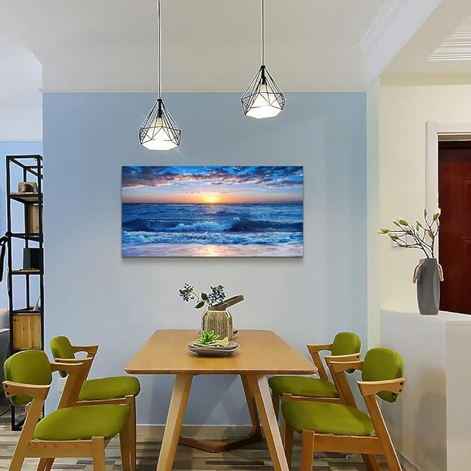 Canvas wall art for living room Blue Ocean Sea sun landscape painting bathroom Wall Decor Ready to Hang for Home Decorations office family bedroom kitchen Works canvas Prints pictures 30" x 60"inch