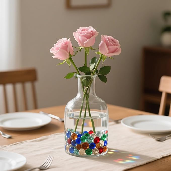 2.16LB Glass Beads Mix Colors Vase Filler Aquarium Gravel Decor Flat Glass Marbles Gems Pebbles Fish Tank Rocks Home Decorative Art Craft - 7 Colors Mixed