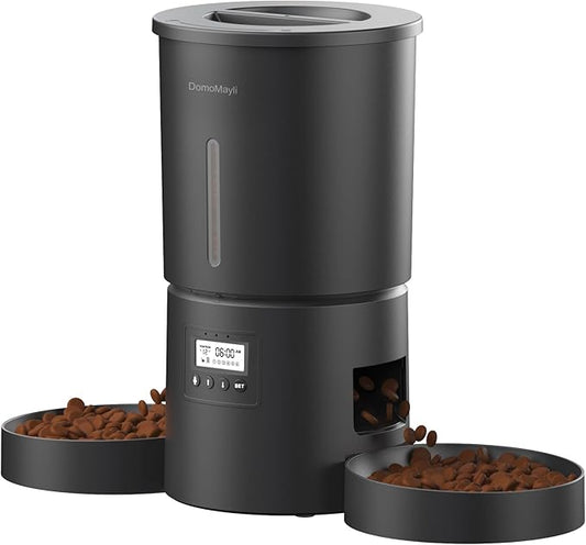 Automatic Dual Cats Feeder for 2 Cats,6 Meals/Day,12 Portions/Meal,Dual Power Auto Pet Feeder Dry Food Dispenser,Flexible Schedule Timer 10S Voice Record (Black, ABS Dual Bowls)
