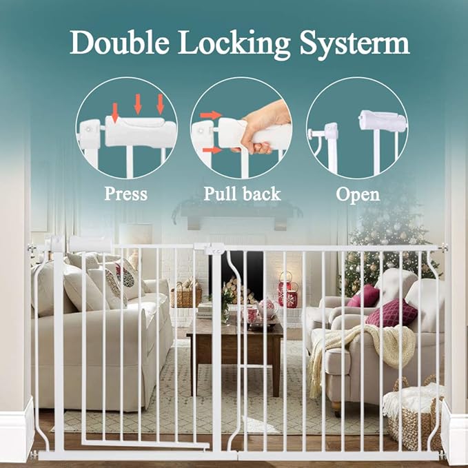 ALLAIBB Baby Gate Pressure Mounted Extra Wide Walk Through Child Kids Safety Toddler Tension White Long Large Pet Dog Gates with Extension for doorways Kitchen and Living Room (62.20-66.93"/158-170cm)