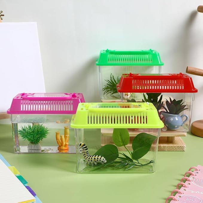 4pcs Portable Handheld Fish Tank Lightweight Aquarium for Turtle Goldfish and Hamster Transparent Container with Creative Design for Easy Feeding and Cleaning