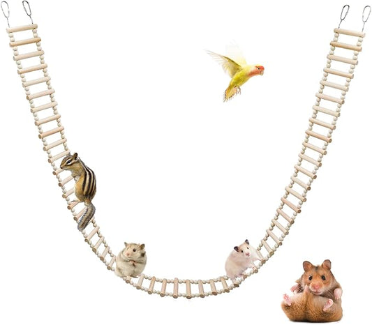 Rat Ladder Bridge Toy, Rat Climbing Toys, Natural Wooden Hamster Ladder Bridge Toy, Cage Accessories for Bird Parrot Cockatiel Sugar Gliders - 54 Steps - 74.6 x 3.14 Inch