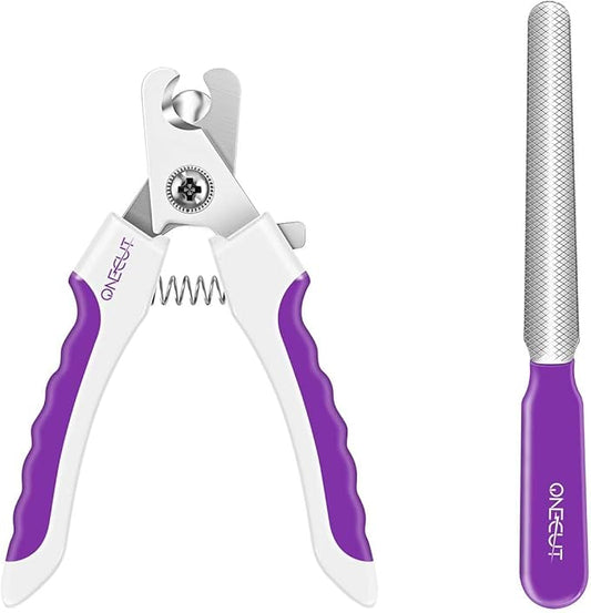 OneCut 4.7" Small Dog & Cat Nail Clipper Stainless Steel Cat Claw Trimmers for Rabbits, Guinea Pigs, Birds, Puppies, Kittens and Small Animals Pet Nail Clipper for Professional and Home Use (Purple)