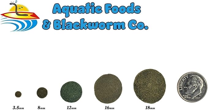 Aquatic Foods Inc. 4-Type Ultra Mix of 1/2" - 12mm Sinking Wafers, Spirulina-Algae, Worm, Shrimp, Intense Color Enhancing Wafers for Plecos, Shrimp, Snails, All Tropical Fish - 1/2-lb
