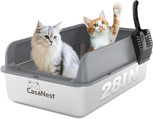 XXXL Stainless Steel Cat Litter Box 28.1''×20.5''× 10.1” Extra Large Metal Cat Litter Box for Big, Multi Cats, Anti-Leakage & Non-Stick Metal Pan, Easy to Clean, Durable (Dark Grey