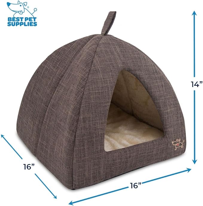Best Pet Supplies Pet Tent-Soft Bed for Dog and Cat Brown Linen, 16" x 16" x H:14"