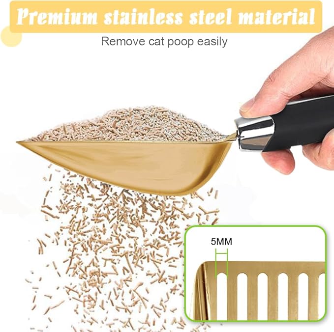 Stainless Steel Cat Litter Scoop - Metal Medium Cat Litter Scoop - Sturdy Mesh Scooper - Easy to Clean - Suitable for Cat Litter Box - Golden