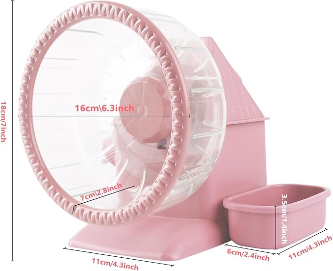 4 in 1 Silent Large Hamster Wheel Multifunctional Hamster Running Wheel Quite Running Spinner Wheel Accessories with Food Bowl Water Bottle for Hamsters Dwarf Gerbil (Pink)