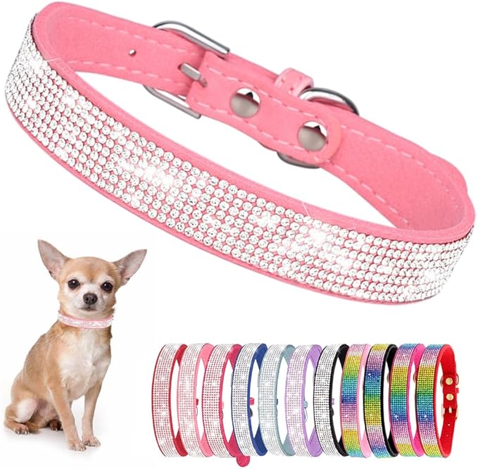 Bling Dog Collars for Large Dogs Female Diamond Fancy Crystal Glitter Pretty Jewel Rhinestone Puppy Collars for Small Medium Large Breed Pet Girl Dogs Cats Kitten, Pink L