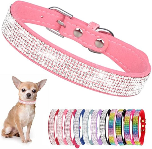 Bling Dog Collars for Large Dogs Female Diamond Fancy Crystal Glitter Pretty Jewel Rhinestone Puppy Collars for Small Medium Large Breed Pet Girl Dogs Cats Kitten, Pink L