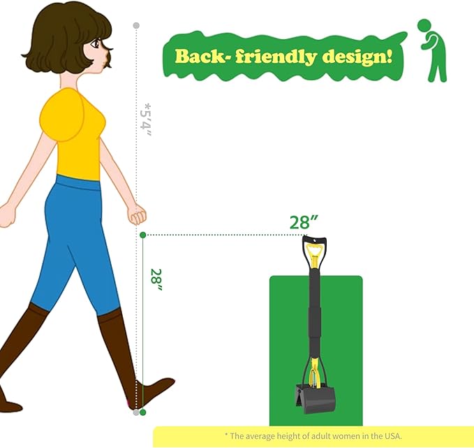 28" Heavy Duty Dog Pooper Scooper for Large Dogs, Extra Long Handle Foldable Poop Pick Up Tool with Durable Spring, Great for Yard, Lawns, Grass, Dirt, Gravel