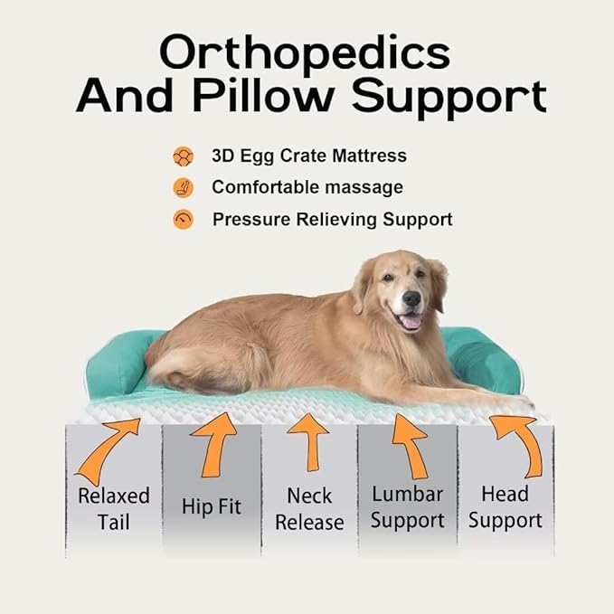 Orthopedic Large Dog Bed Washable: Large Size Dog Beds with Removable Washable Cover, XXLarge Orthopedic Aqua Blue Dog Beds for Big Pet Dogs
