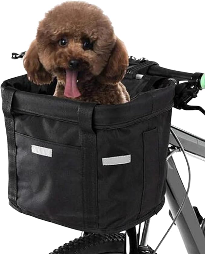 Bike Basket, 10kg Storng Bearing Foldable Bike Front Basket, Removable Dog Carrier for Handlebar, Machine Washable