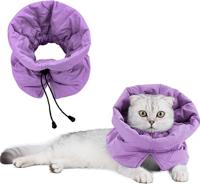 Cat Recovery Collar, Soft Adjustable Cone for Cats and Kittens, Lightweight Waterproof Elizabethan Collar for After-Surgery Care, Prevent Licking and Scratching, Neck Protector for Pets（Purple,M）
