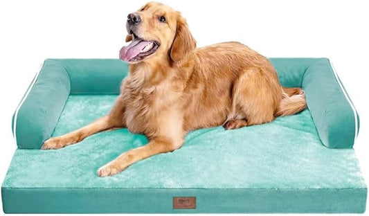 Orthopedic Washable Large Dog Bed, Dog Beds with Removable Cover, Large X XL Pet with Bolster, Washable Aqua Blue Dog Beds with Orthopedic Egg Foam for Medium Large Dogs