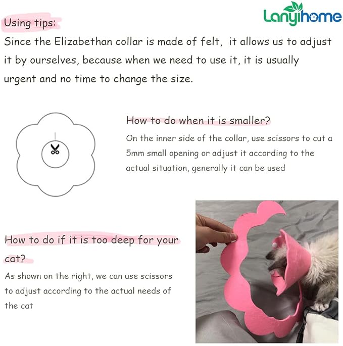 Cat Recovery Collar - Cute Flower Neck Cat Cones After Surgery, Adjustable, Surgery Recovery Elizabethan Collars for Kitten Cats Puppy Rabbits M Size (2pcs)