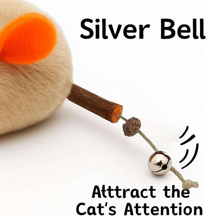 Cat Toys for Indoor Cats, 3Pcs Large 8.9" Plush Mouse Kitten Toys with Bell Tail Sound, Organic Catnip with Silvervine, Individually Packaged Dental Chew Matatabi for Exercise & Oral Health