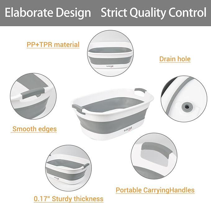 Collapsible Dog Bath Tub for Small Dogs & Cats, Portable Puppy Bath Tub with Water Drain Plug, Space Saving Foldable Pet Bathtub for Indoor & Outdoor Use, Grey