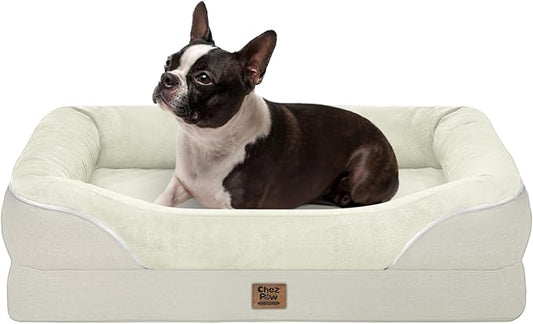 Orthopedic Washable Large Dog Bed - Egg Foam Dog Bed for Large and Medium Dogs Big Pet Beds with Removable Washable Cover and Bolster Non-Slip Bottom