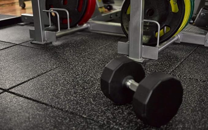 American Extreme Rubber Gym Mats - 1 Inch Thick, Colorful, Soundproof - 35% Grey/White 4 Pack (Covers 16 Sq Ft)