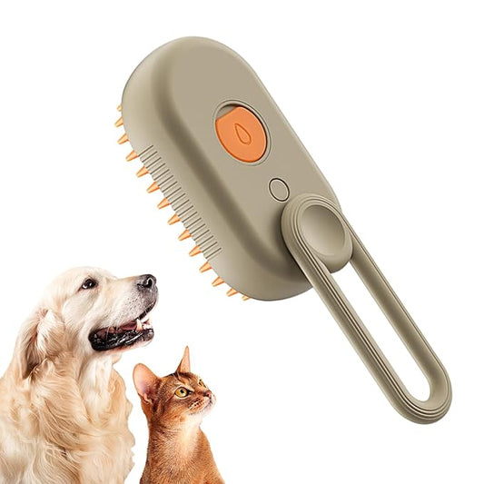 Steamy Pet Brush - Convenient Hair Removal, Easy Collection, Massage Function - Ideal Steam Brush for Cats! (Coffee)