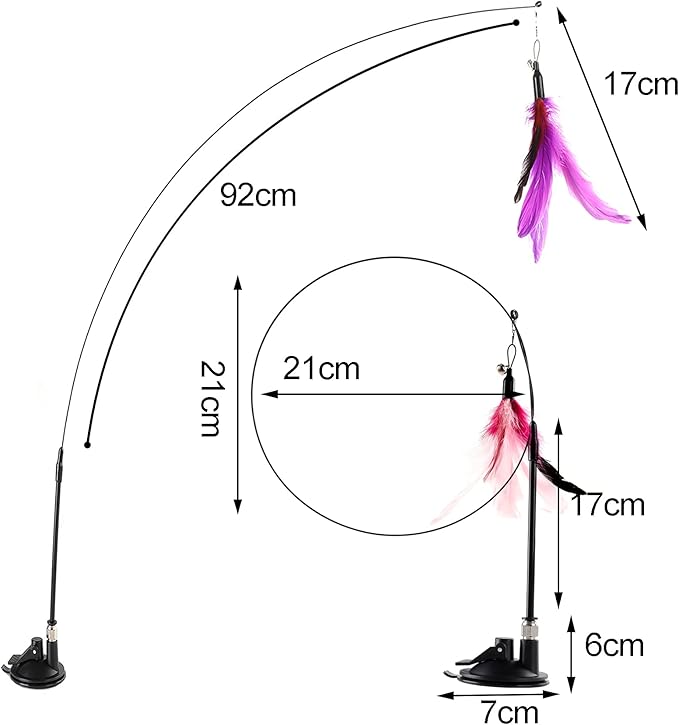 Cat Feather Toys Interactive Cats - Dorakitten Cat Powerful Suction Cup Handheld Teaser Wand Toy and 5PCS Replacement Feather with Bell for Kitty Kitten Scratching Exercise Indoor